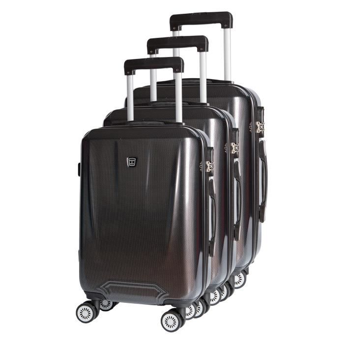 CDB Set de 3 Valises Rigides ABS et Polycarbonate 8 Roues 48-58-68 cm Noir