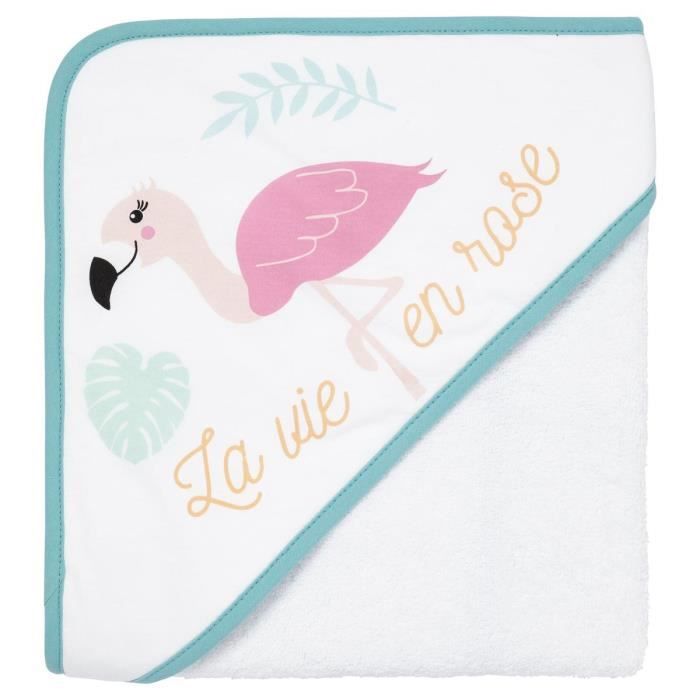 BABYCALIN Cape de bain coton - Impression Flamand rose - 80 x 80cm
