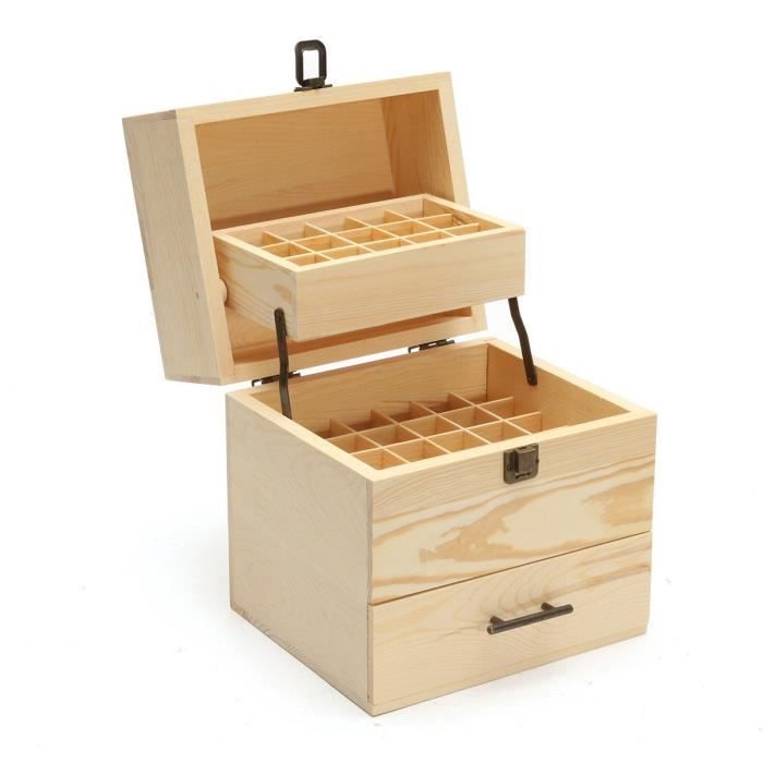 Boîte De Rangement 36 Trous Pour Huiles Essentielles - Bois Naturel, étui Transport, Idéal Aromathérapie, Voyage