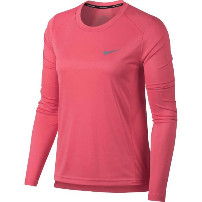 NIKE T-Shirt manches Longues Dry Miler - Femme - Rose