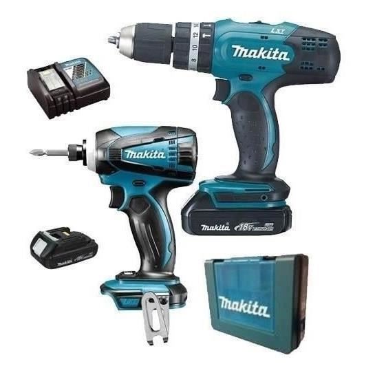 MAKITA Pack perceuse-visseuse à percussion DHP453Z & visseuse à chocs DTD146Z - Livré avec 2 batteries 18 V