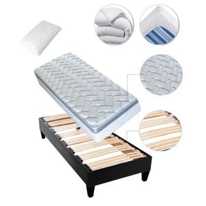 OLYMPE LITERIE Matelas + sommier 90x200 - Mousse HD 28kg/m3 + mémoire de forme 60kg/m3 Ergosoft ? - Equilibré + Pack linge de lit