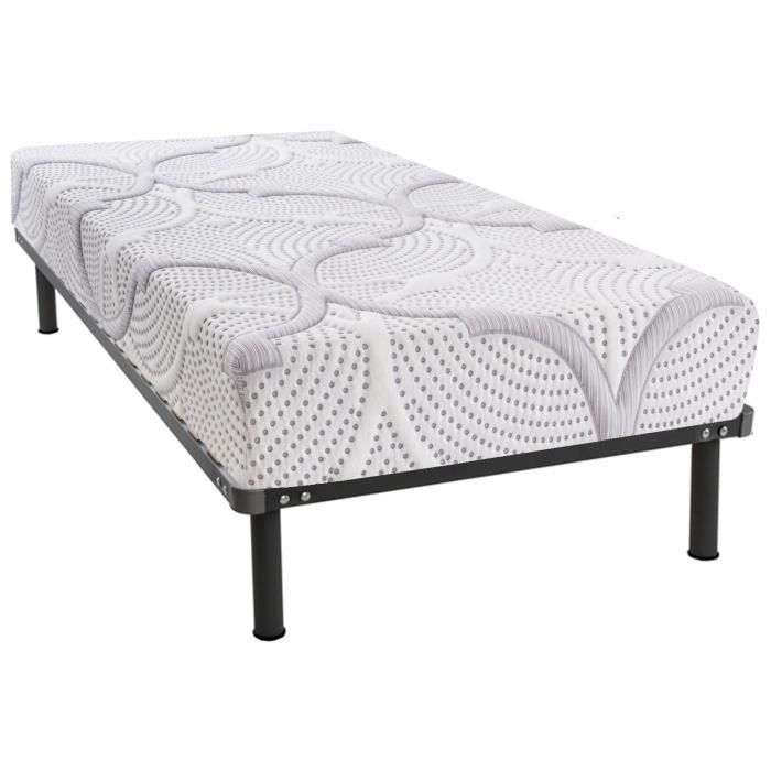 OLYMPE LITERIE Matelas + sommier 90x200 - Mémoire de forme lavend'tech® 60kg/m3 - Equilibré + Pack linge de lit
