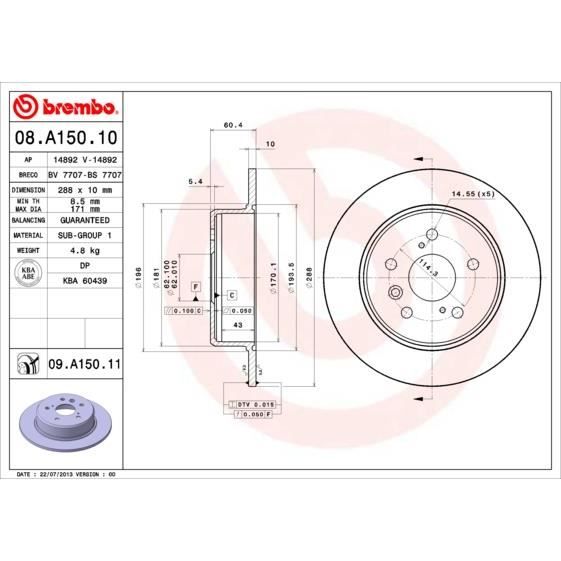 JEU DE DISQUES BREMBO 08.A150.11