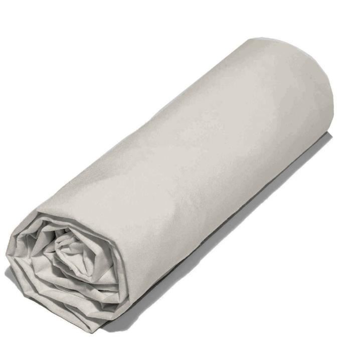 COTE DECO Drap housse 100% percale de coton - 90x200x25 cm - Beige sable