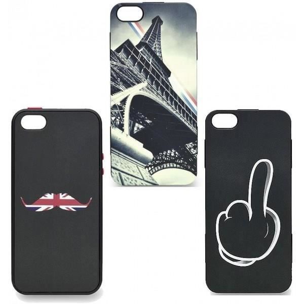 WE Coque de protection pour IPhone 5 et 5S - 3 dos différents Tour Eiffel / Moustache et doigt