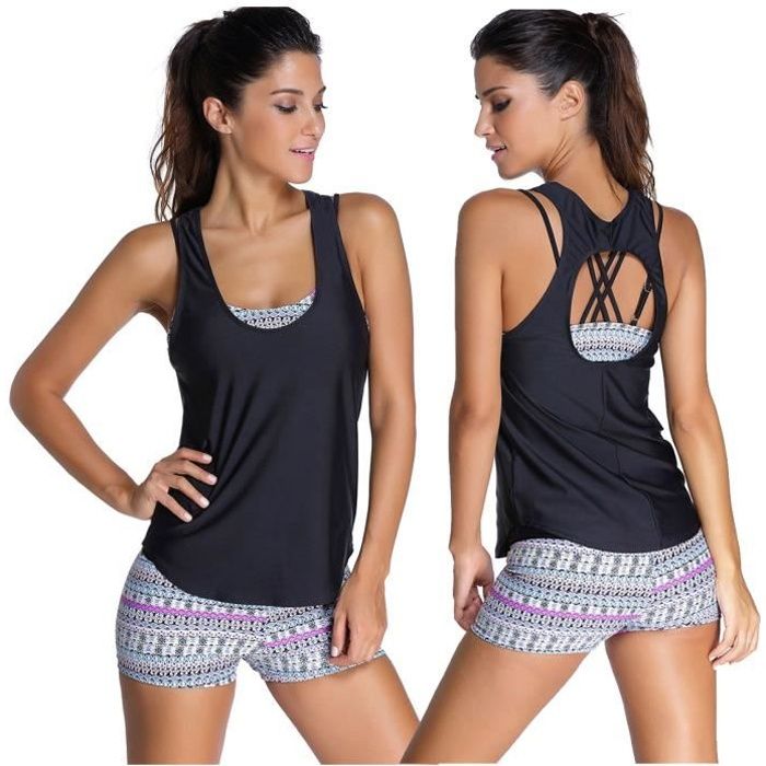 Maillot De 3 Pièce Bain Tankini Femmes Bikini Top Bra Shorty Yyfgb7vI6m