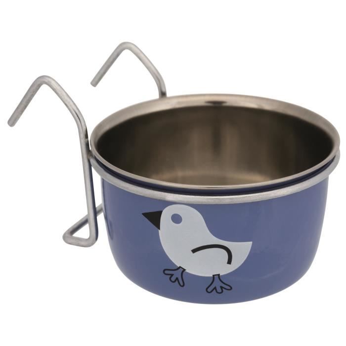 TRIXIE Écuelle - Inox - Ø 10 cm - 350 ml - Avec support et motif - Pour oiseaux exotiques
