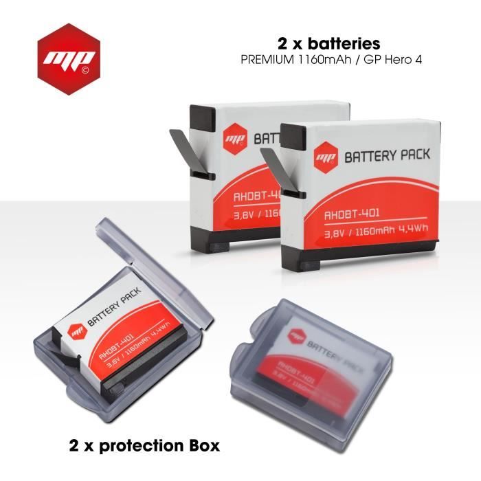 2 x batteries pour GoPro hero 4 - MP EXTRA®
