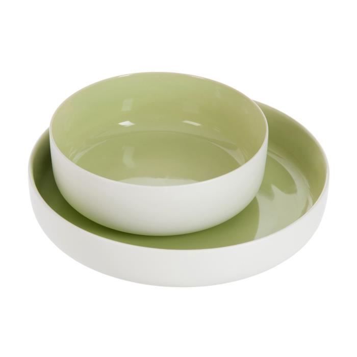 JOLIPA 2 Plats en céramique 30x6 cm et 21X7 cm - Vert et blanc