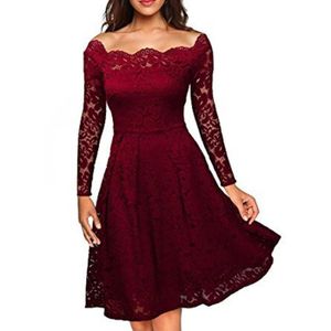 ROBE Bordeaux Robe de Soirée Courte Femme Sexy Manche L