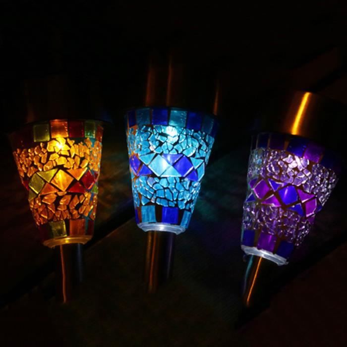 Décoration Extérieure Mosaïque 3 Jardin Bleu Lampe Pcs Borne Solaire NPZ0nwO8kX