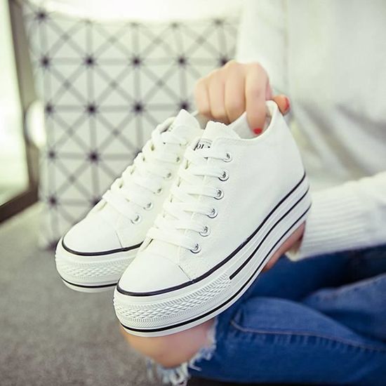 Baskets femme Sneaker femme avec des chaussures toile à talons hauts femme Blanc Blanc - Achat / Vente basket Baskets femme Sneaker femme avec des chaussures toile à talons hauts femme Blanc Blanc - Achat / Vente basket