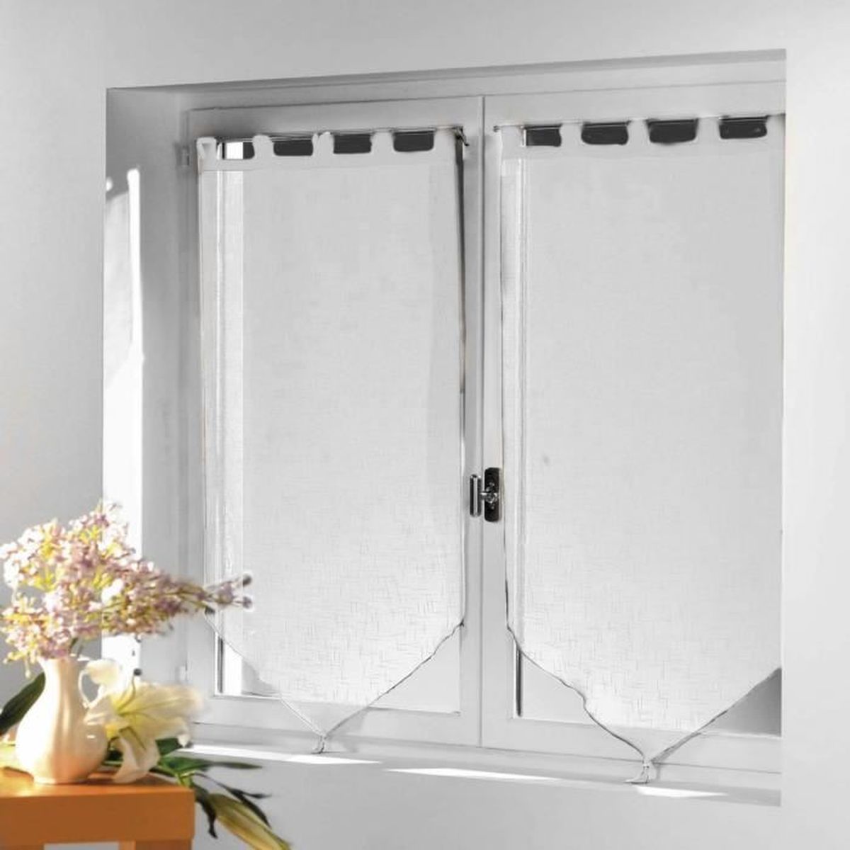 Paire rideau voilage Luminea 60cm x 160cm - Blanc - Pointe à Pompon ... Paire rideau voilage Luminea 60cm x 160cm - Blanc - Pointe à Pompon ...