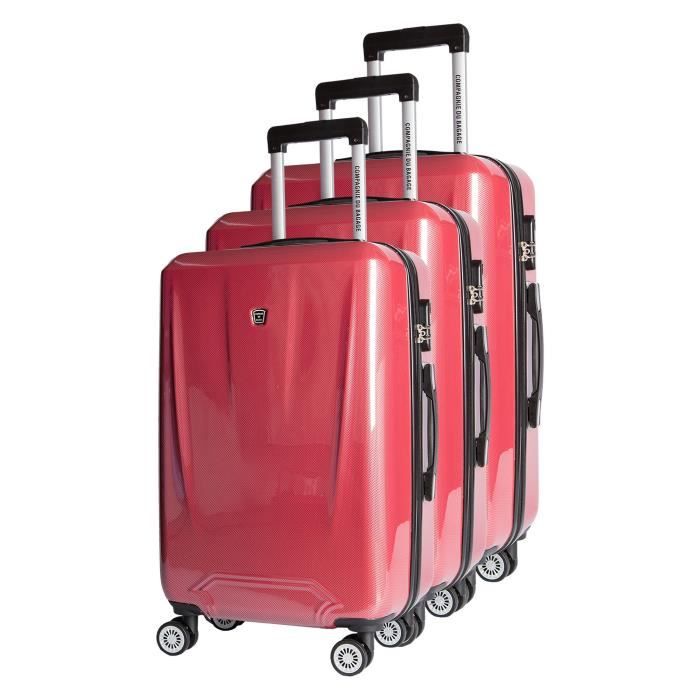 CDB Set de 3 Valises Rigides ABS et Polycarbonate 8 Roues 48-58-68 cm Rouge