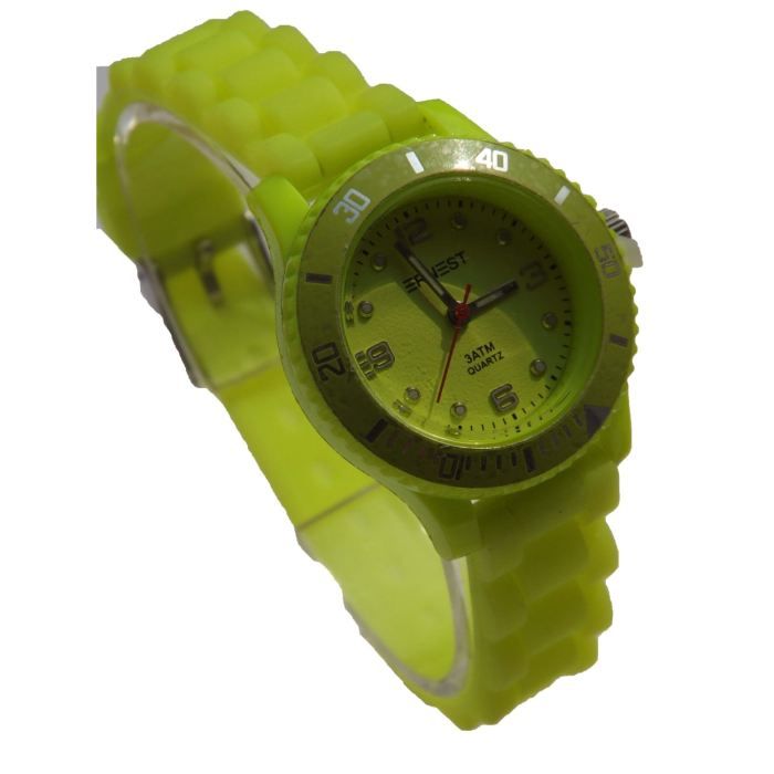 Montre Femme Ernest Jaune Fluo Avec Strass Et Bracelet Silicone - Accessoire Tendance Et Fun