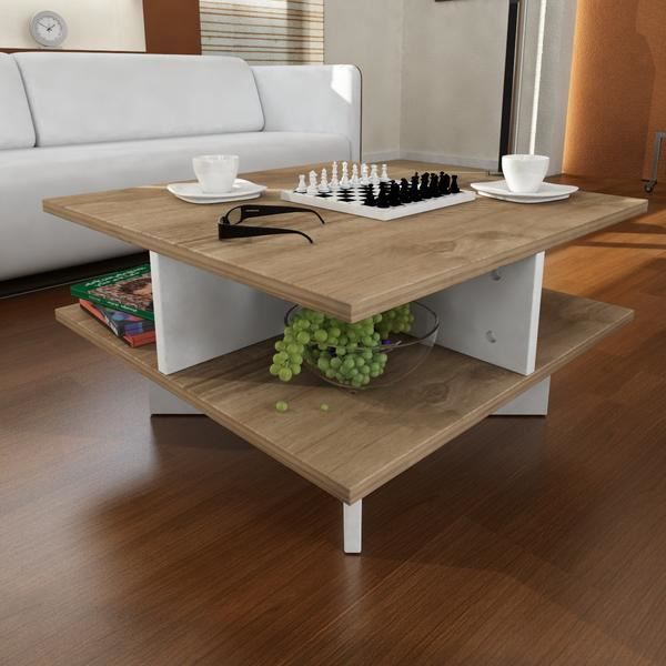  Table  basse  blanc et noyer  Achat Vente pas cher