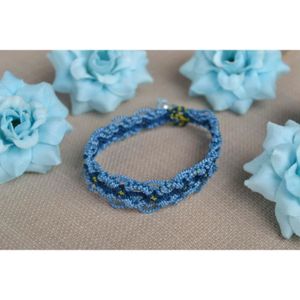 BRACELET , GOURMETTE Bracelet macramé Bijou fait main bleu textile macr