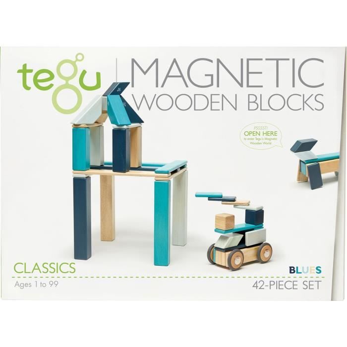 TEGU Blues 42 Pièces - Blocs de bois aimantés - Jeu de construction