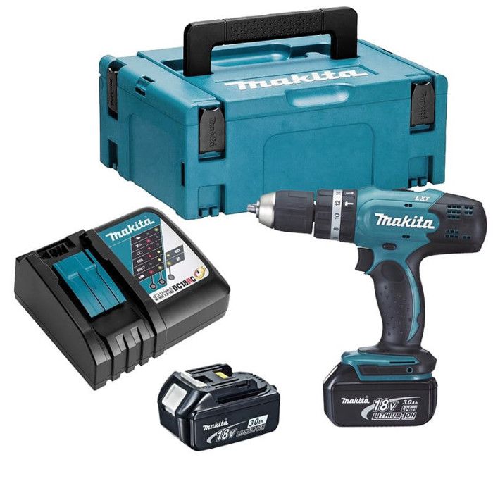MAKITA Perceuse à percussion DHP453RFJ avec 2 batteries 18V 3Ah Li-ion et coffret Makpac