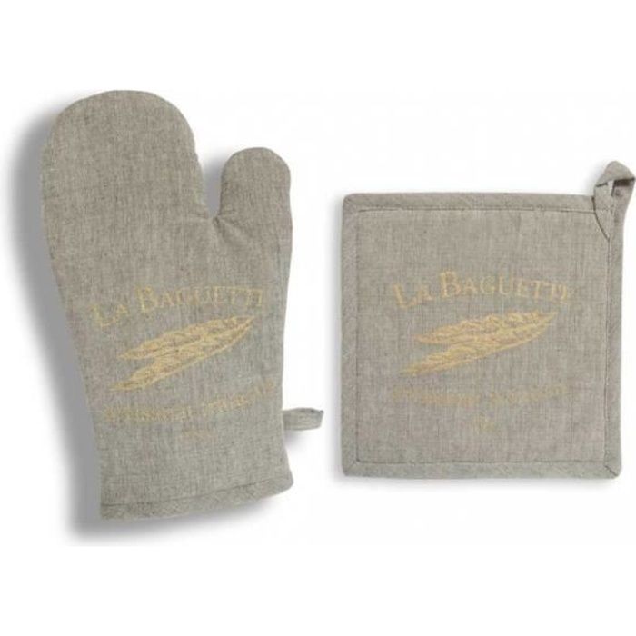 SOLEIL D'OCRE Gant et manique Baguette - 15x20 cm / 20x20 cm - Gris et or