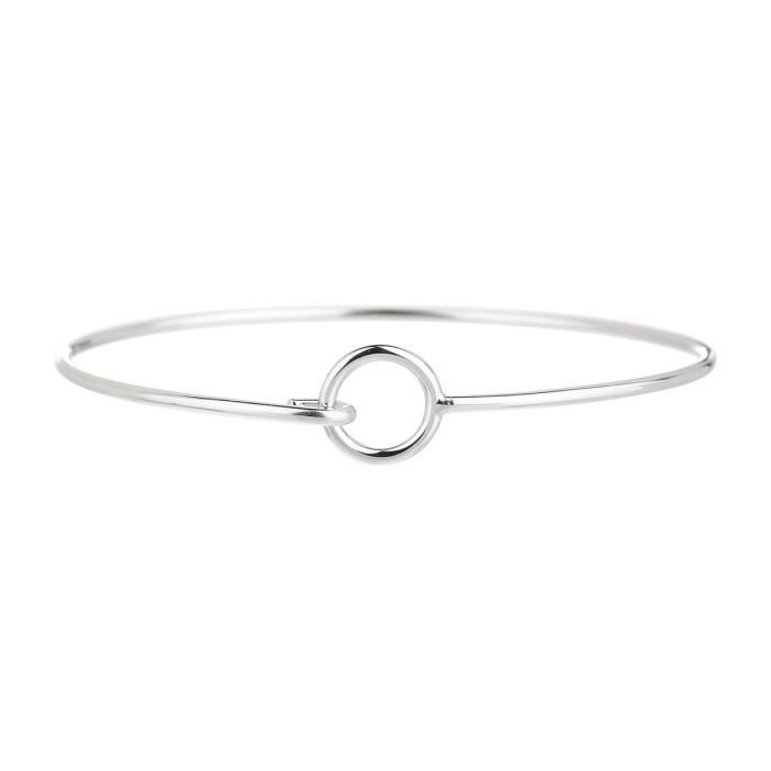 MONPLAISIR Bracelet Argent Fin 925/1000 Rigide Motif Cercle