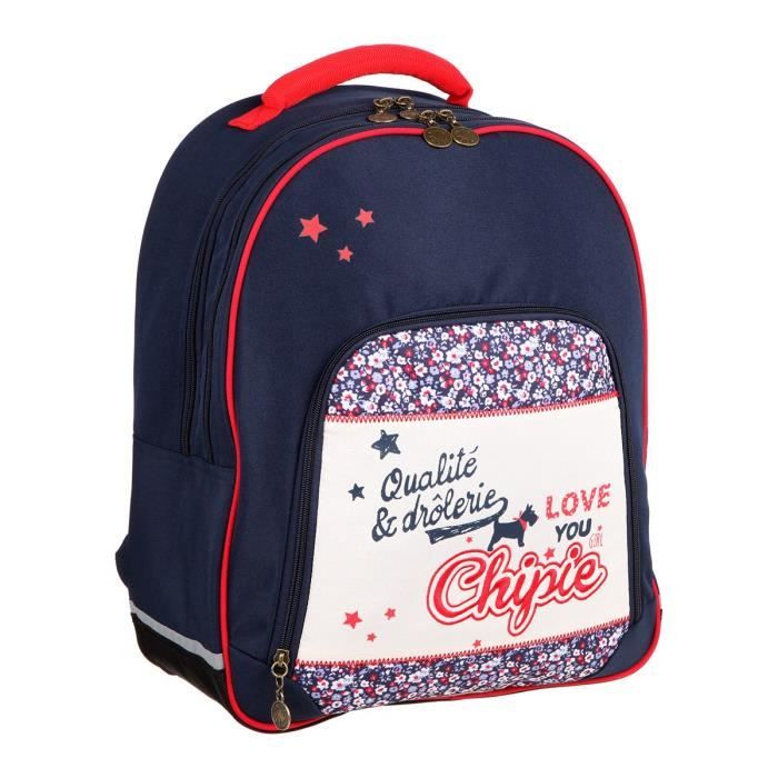 CHIPIE Sac à Dos - 2 Compartiments - 33 cm - Bleu et écru - Primaire - Enfant Fille