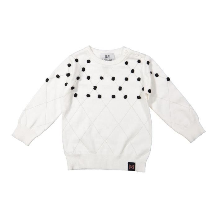 KOKO NOKO Pull avec Pompons Décoratifs Beige Écru et Noir Bébé Fille