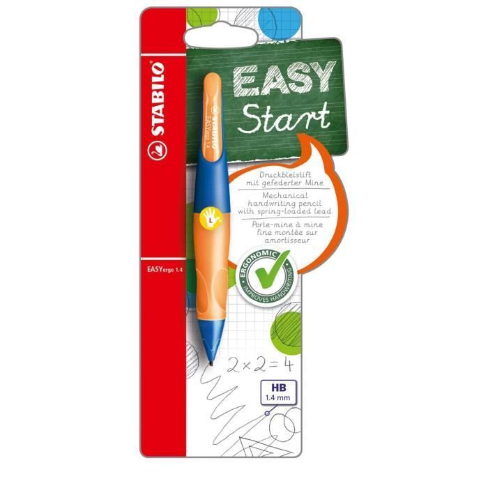 STABILO EASYergo - 1 porte-mine 1.4 gaucher + 3 mines HB - orange/bleu