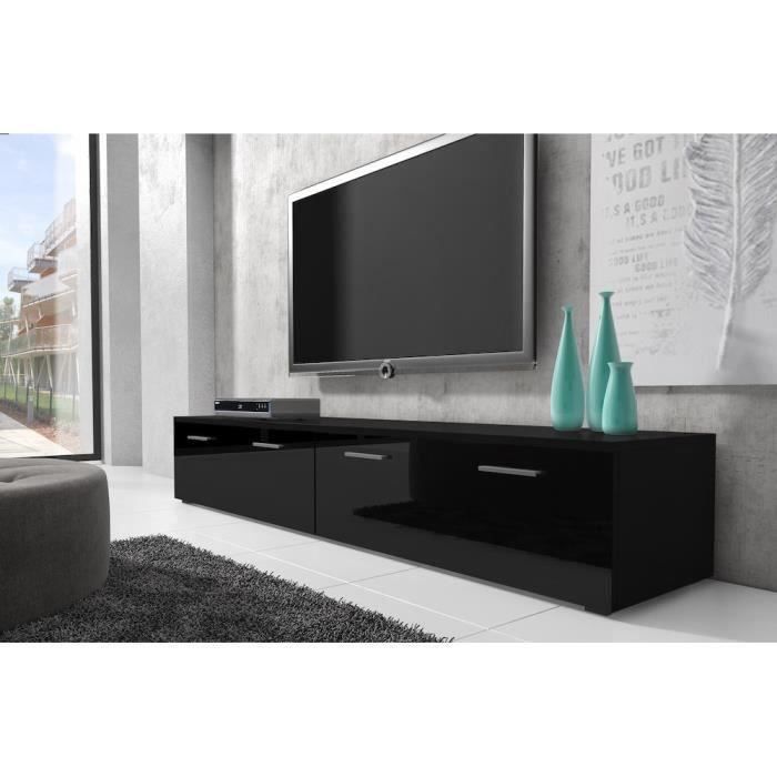 boston meuble tv contemporain décor noir - 200 cm - achat / vente