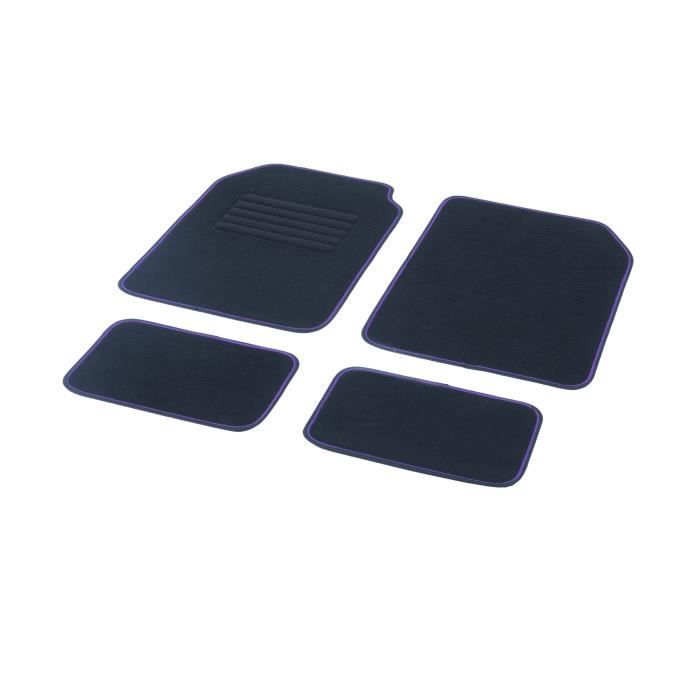 DBS Jeu de 4 Tapis universels - Moquette 450g/m2 - Ganse bicolore noir-violet