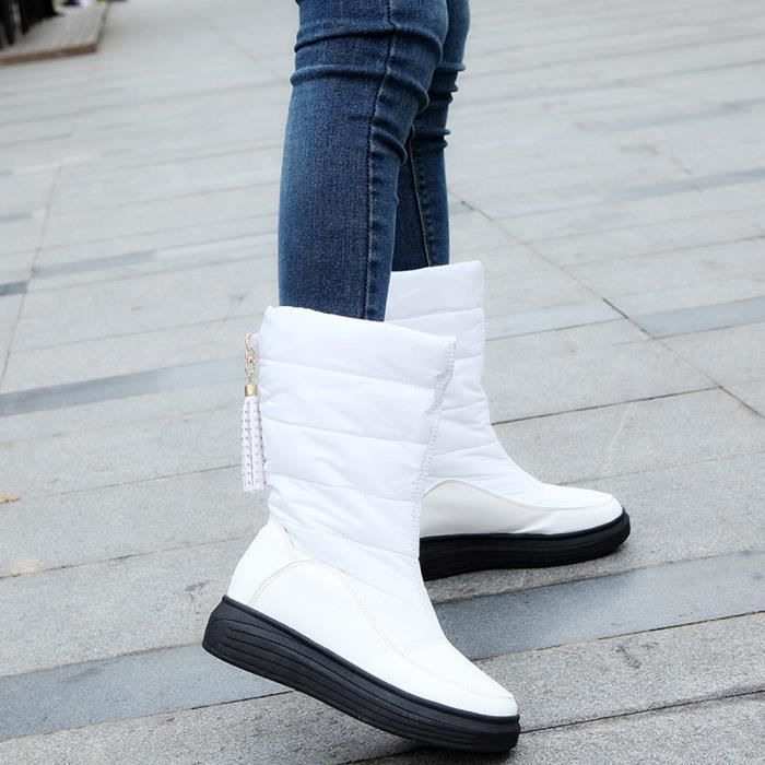 Plat blanc Bottes Coton De Genou Chaud Bottes Neige Chaussures Hiver Talons Femmes w0qBPR