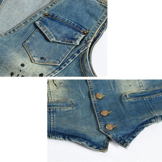 Manches Gilet Poche En Sans Veste Poitrine Avec Homme Jean Jeans HXUgHn