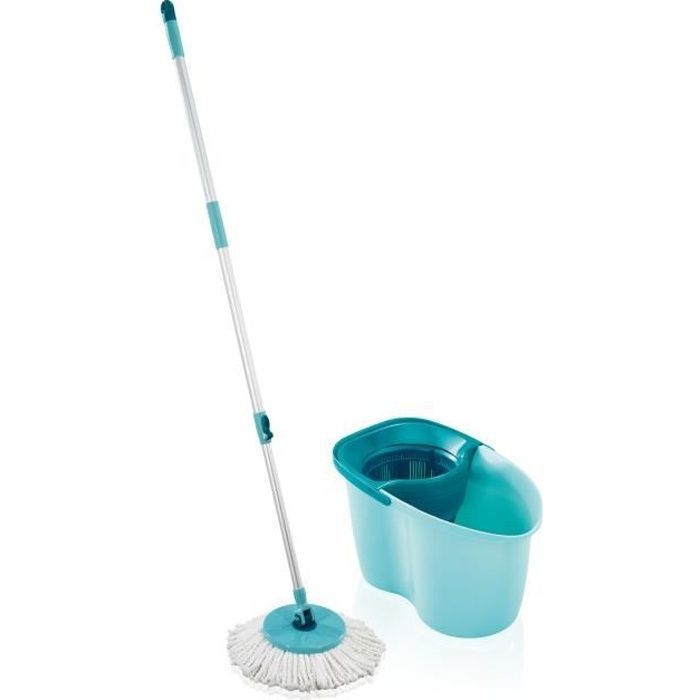 LEIFHEIT Set Lave-sol Clean Twist Disc Mop Active - Manche télescopique de 104 cm à 130 cm - Franges en microfibre