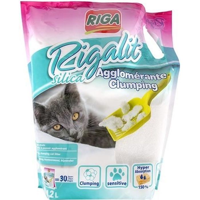 RIGA Litière fine agglomérante - Pour chat - 1,8kg