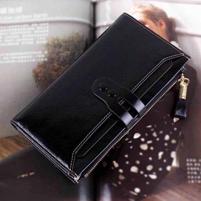 Portefeuille Femme AFKOMST - Cuir Vintage - 10 Fentes Cartes + Porte-monnaie - Grand Format 18x9cm