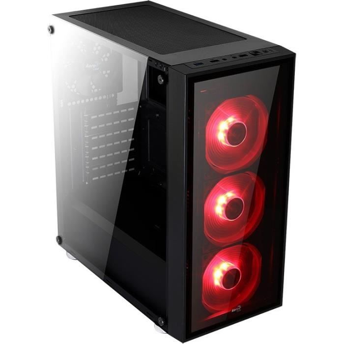 AEROCOOL Boitier PC QUARTZ Rouge (verre trempé)