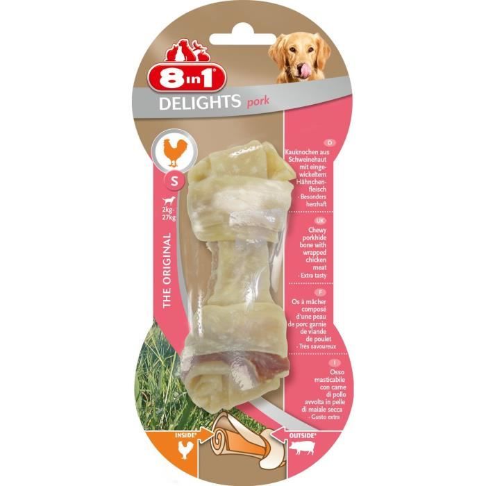 8in1 Os à mâcher au porc Delights - Taille S - Pour chien - Carton de 6 sachets