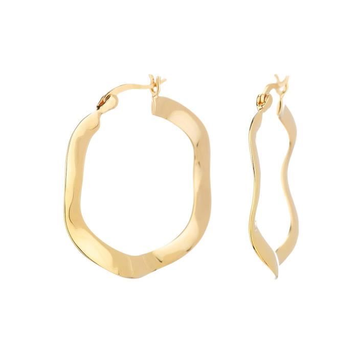 MONPLAISIR Boucles d'Oreilles Plaqué Or Créoles Ondulées