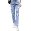 Clair Droite Patch Jean Taille Bleu Coupe Femme Abrasions Haute 81wq651