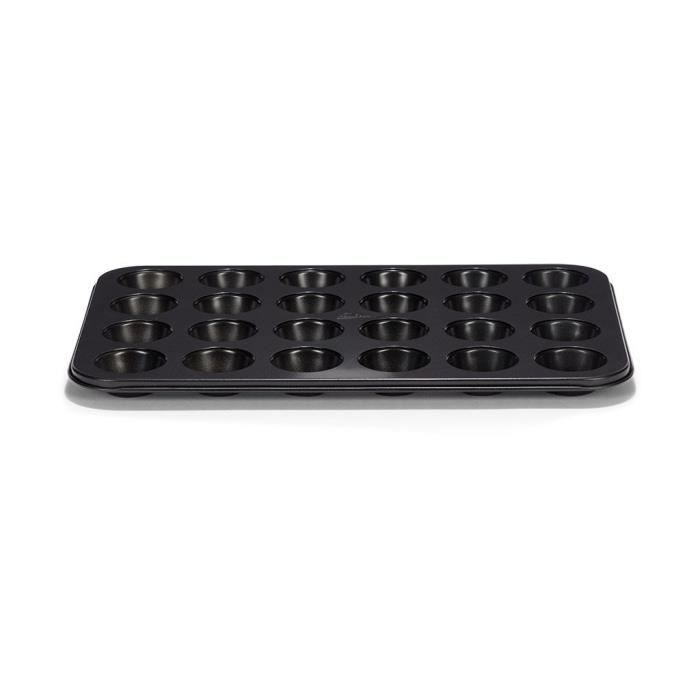 PATISSE Plaque à muffins antiadhésif en acier revêtu - 24 cavités - 35 x 28 cm - Noir