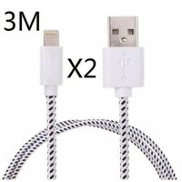 CÂBLE TÉLÉPHONE Lot de 2x Blanc 3M câble Usb pour iPhone tissu tre CÂBLE TÉLÉPHONE Lot de 2x Blanc 3M câble Usb pour iPhone tissu tre