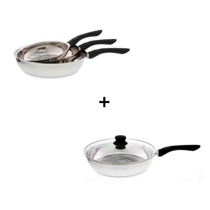 Pack FINLANDEK Nauris : Set de 3 poêles Ø20, 24 et 28 cm + Sauteuse avec couvercle Ø28 cm