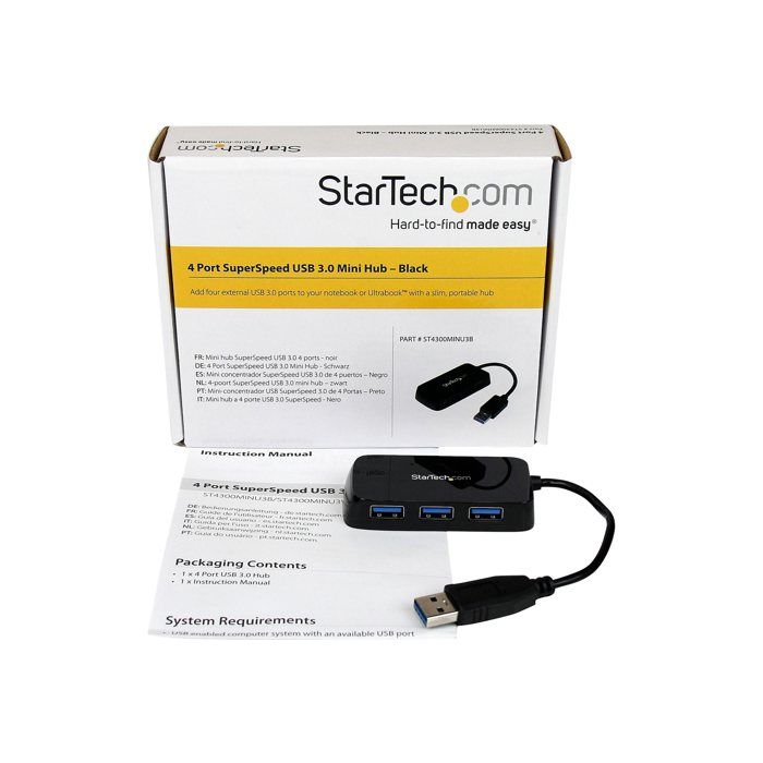 Hub USB 3.0 à 4 ports avec câble intégré - Noir - Mini Hub USB portable - Concentrareur USB3 - ST4300MINU3B