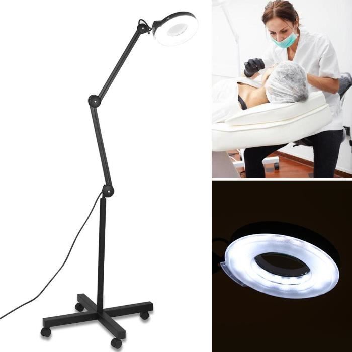 Pro 5x Noir Pied Lampe Led Loupe Avec Grossissement Roulettes WED2IH9