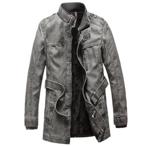 Veste cuir longue 3//4 homme fermeture diagonale ceinture biker moto avec protections CE renforts