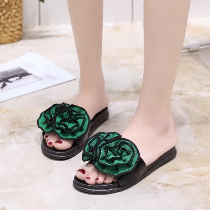 Couleur Femmes Mode Unie Slipper Fleur Plat Sandales Talon UUHw54xfq