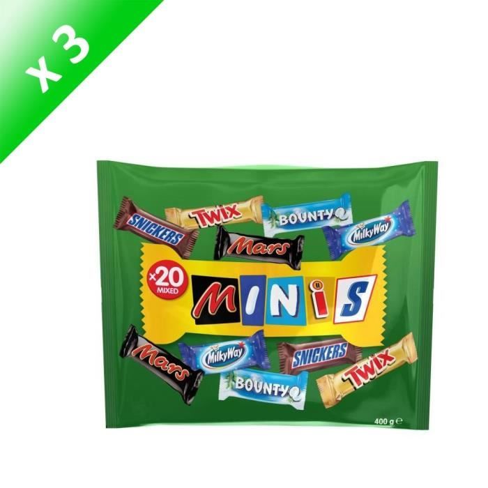 MARS Lot de 3 Minis Mix Chocolats au lait fourrés de confiserie et de caramel avec des cacahuètes - 400 g