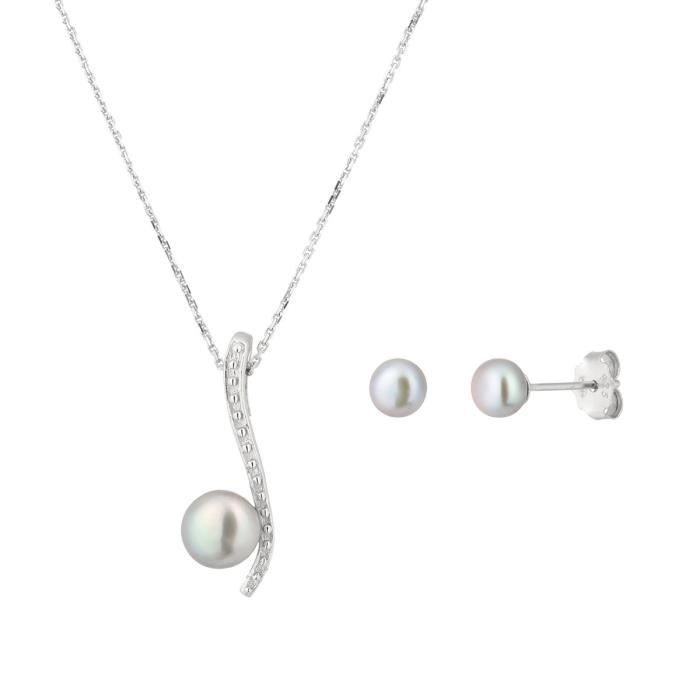NACRE DE PERLE Parure Argent et Perles Grises Femme