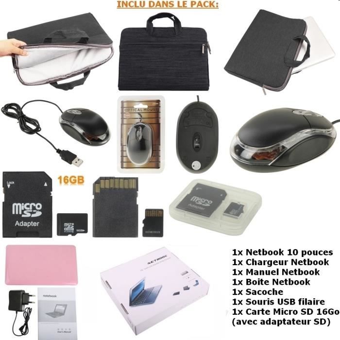 MEGA Pack- Mini ordinateur portable Netbook Rose2